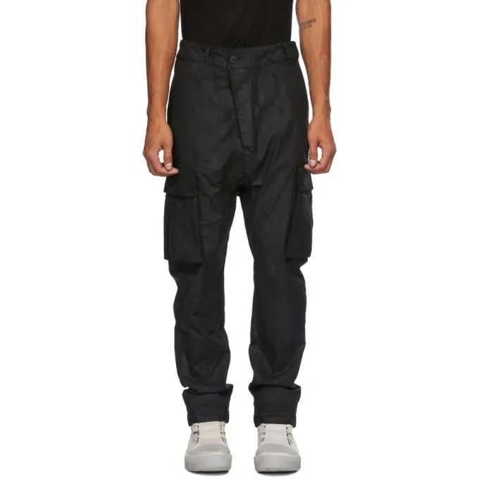 11 by Boris Bidjan Saberi Black Coated Cotton Cargo Pants