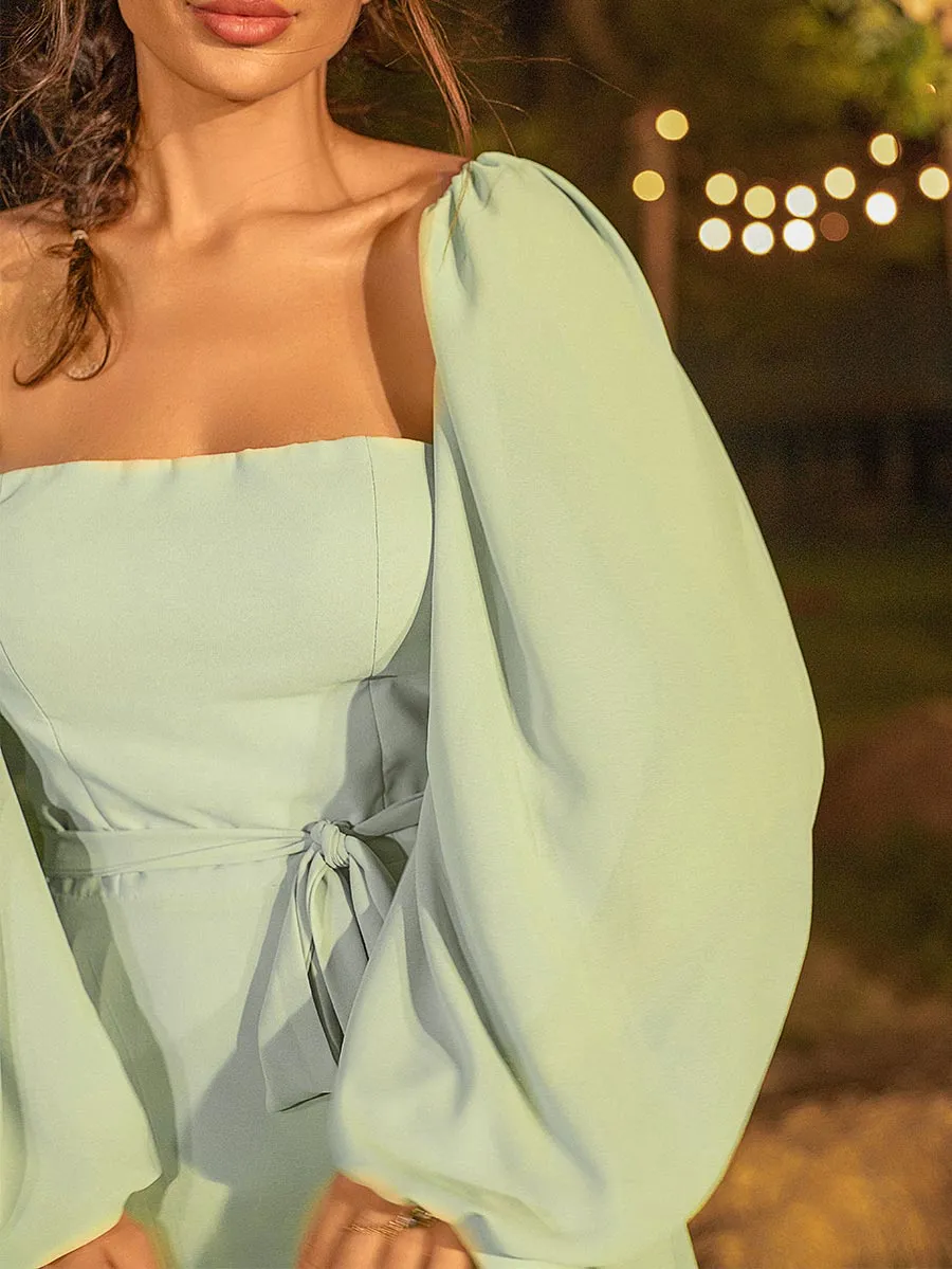 2025 Detachable puff sleeve Bridesmaid Dresses Green Chiffon