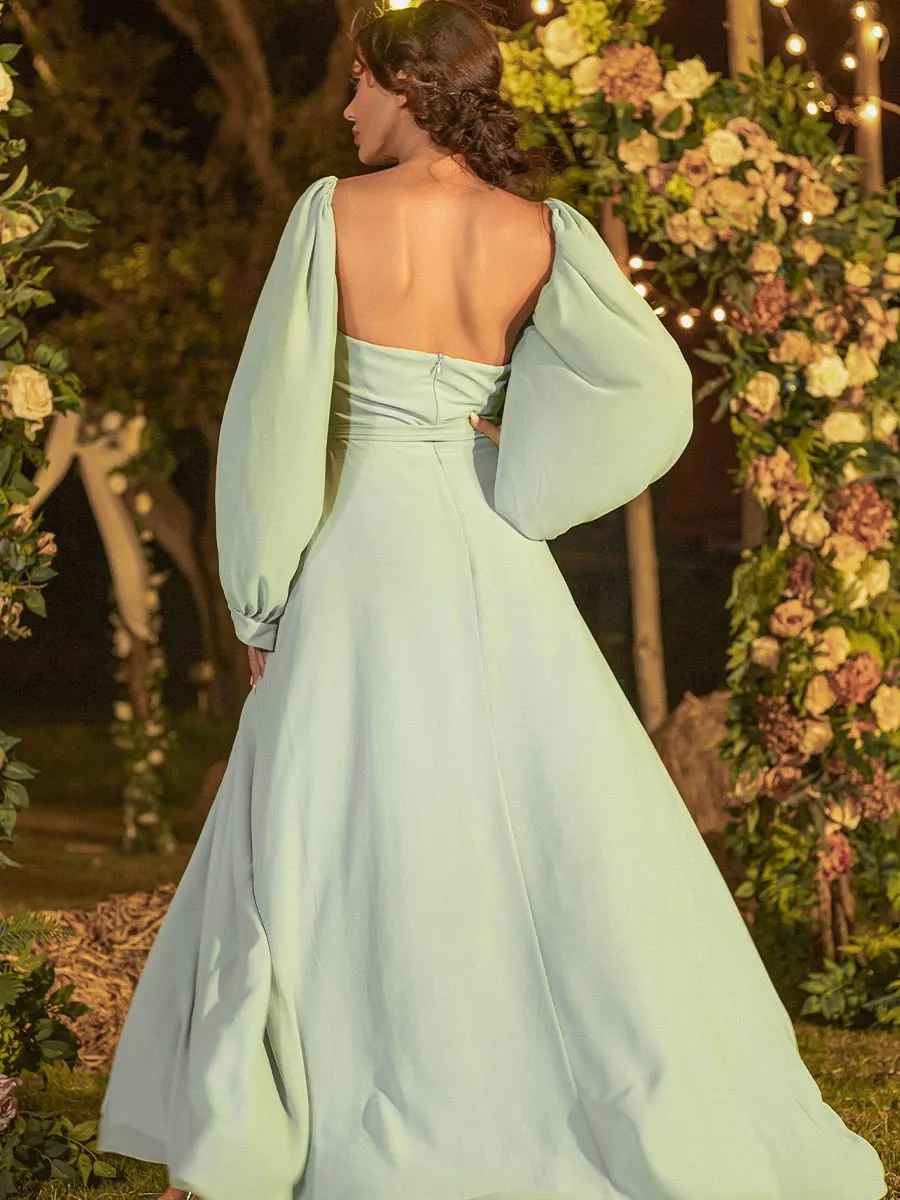 2025 Detachable puff sleeve Bridesmaid Dresses Green Chiffon