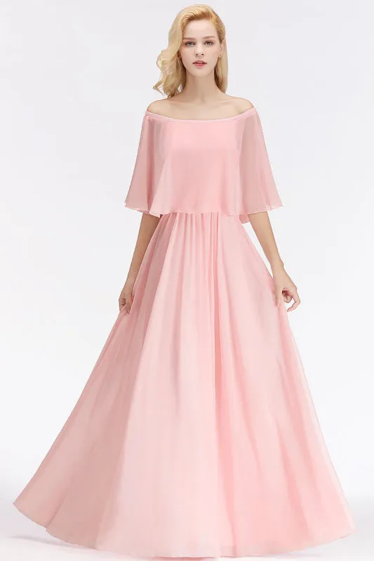 A-line Flounce Crinkle Pink Chiffon Bridesmaid Dress