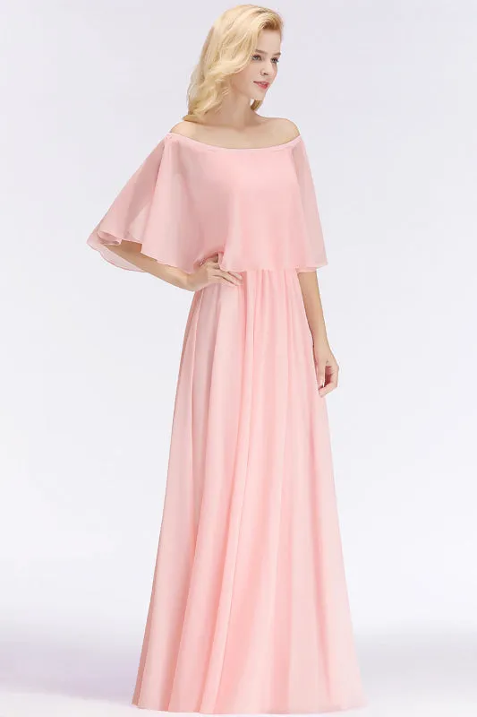 A-line Flounce Crinkle Pink Chiffon Bridesmaid Dress