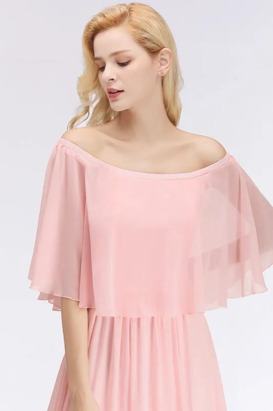 A-line Flounce Crinkle Pink Chiffon Bridesmaid Dress