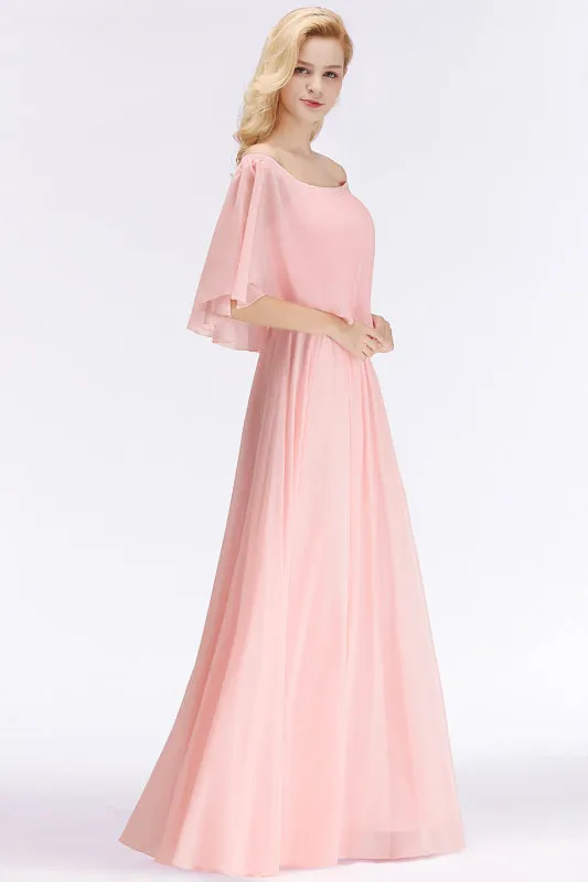 A-line Flounce Crinkle Pink Chiffon Bridesmaid Dress
