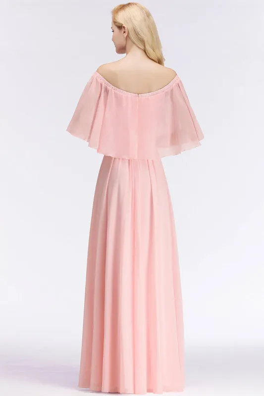 A-line Flounce Crinkle Pink Chiffon Bridesmaid Dress