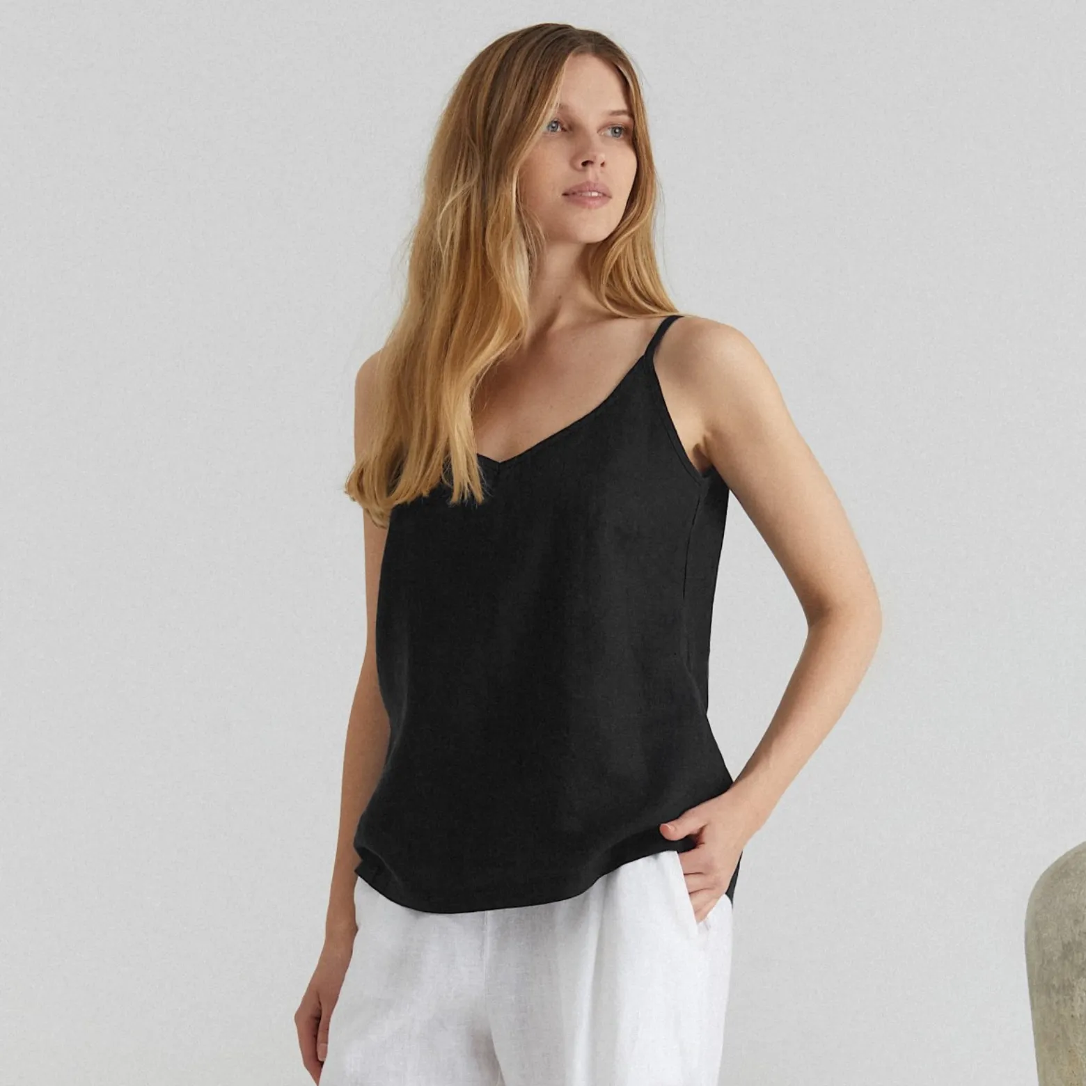 Black Linen Star Top