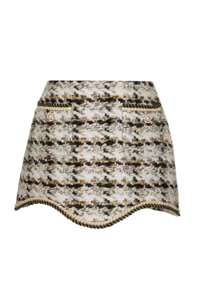 CHECKERED WHITE SCALOP EDGE WOOL-BLEND MINI SKIRT