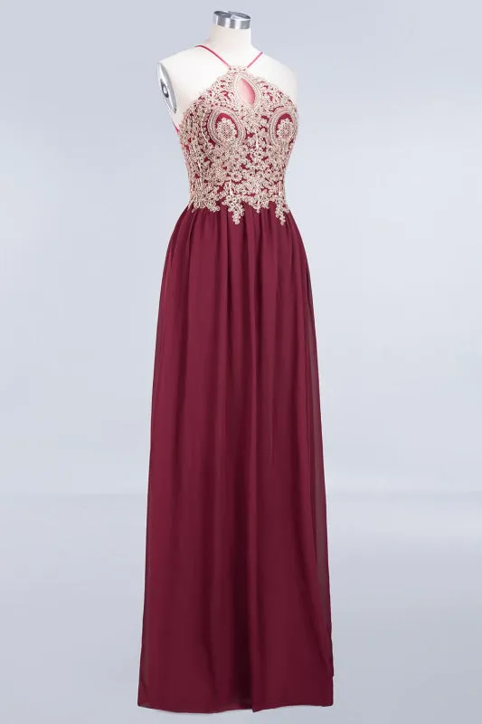 Chic Halter Burgundy Backless Bridesmaid Dress with Appliques