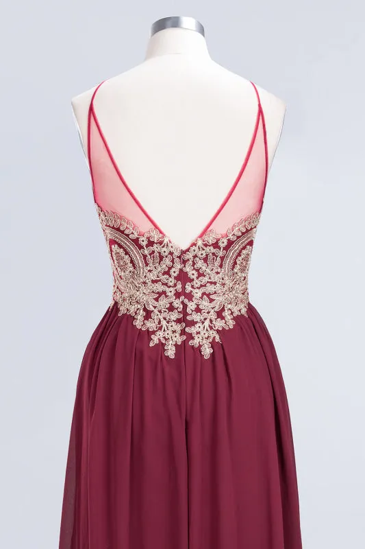 Chic Halter Burgundy Backless Bridesmaid Dress with Appliques