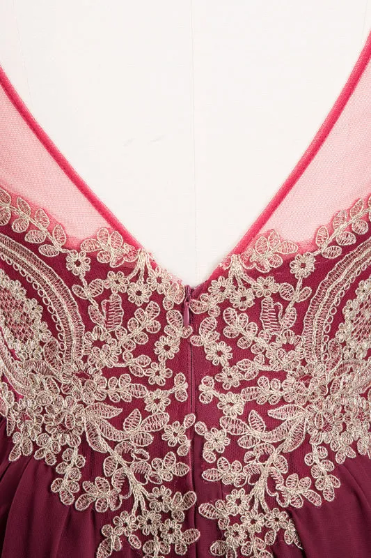 Chic Halter Burgundy Backless Bridesmaid Dress with Appliques