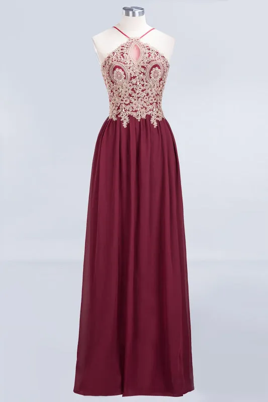 Chic Halter Burgundy Backless Bridesmaid Dress with Appliques