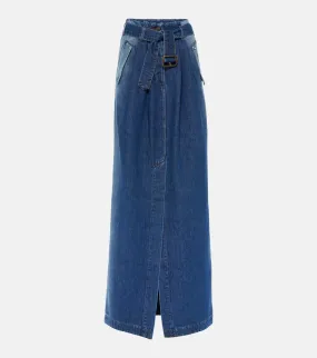 Dries Van Noten Savannas High Waist Denim Maxi Skirt, Blue