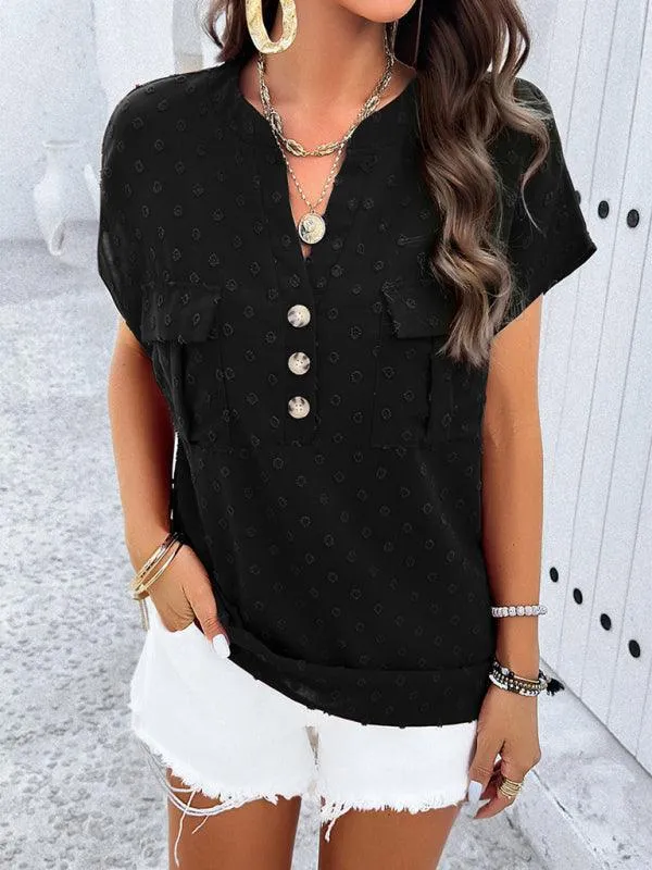 Elegant Jacquard V-neck Blouse: Effortless Style for Spring and Summer