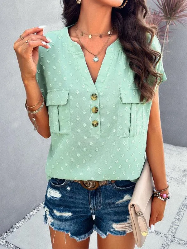 Elegant Jacquard V-neck Blouse: Effortless Style for Spring and Summer