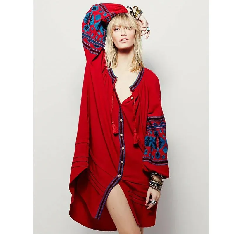 FashionSierra - 2024 Cotton Floral Embroidery O-neck Boho Dress