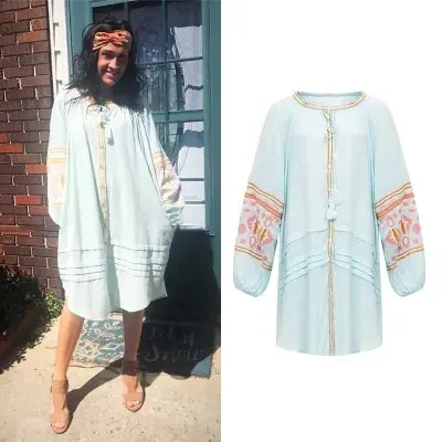 FashionSierra - 2024 Cotton Floral Embroidery O-neck Boho Dress