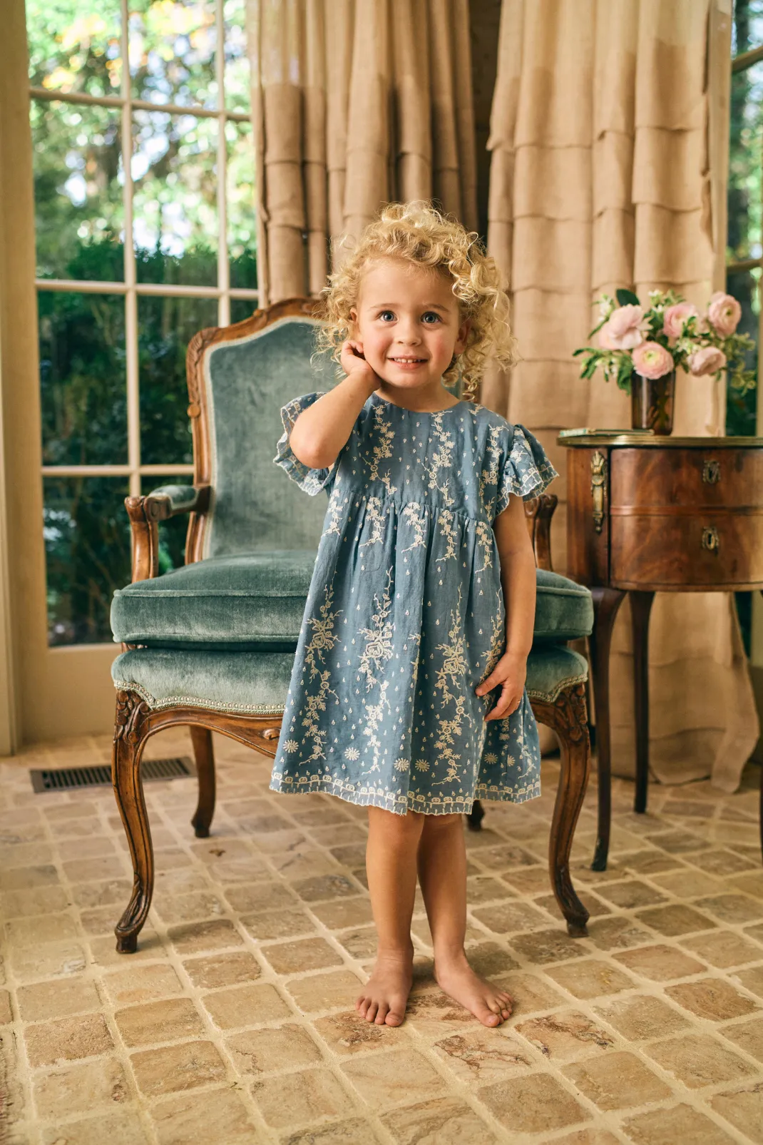 Georgia Dress in Wedgewood Eyelet