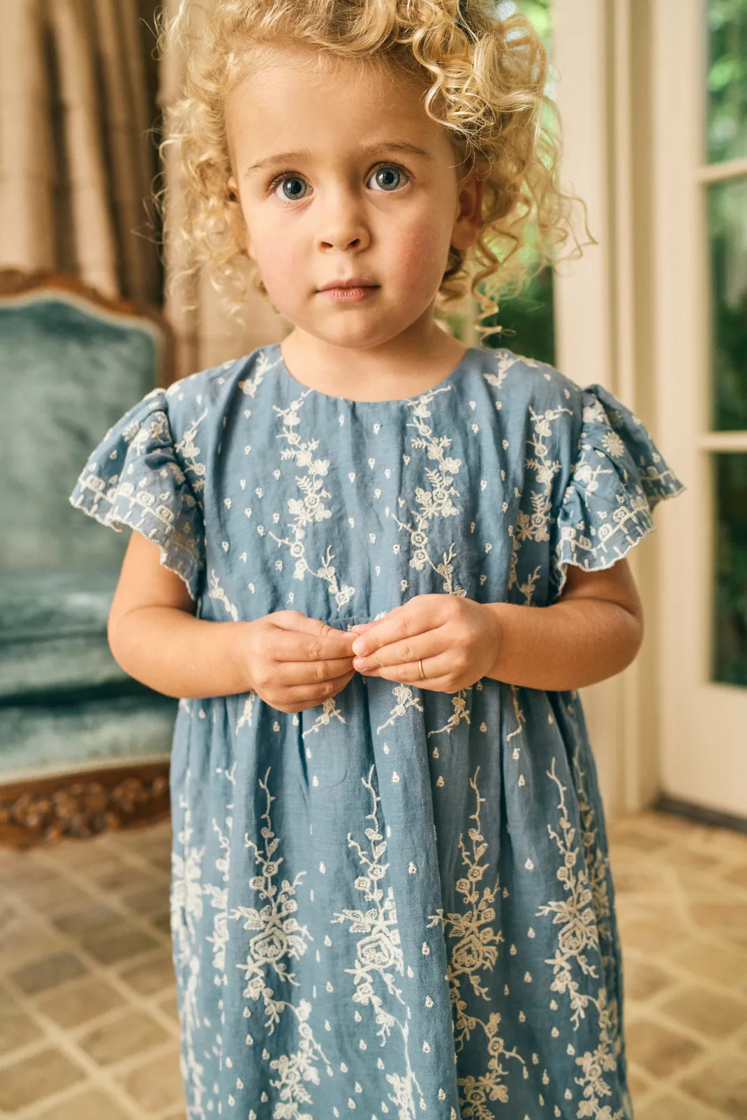 Georgia Dress in Wedgewood Eyelet