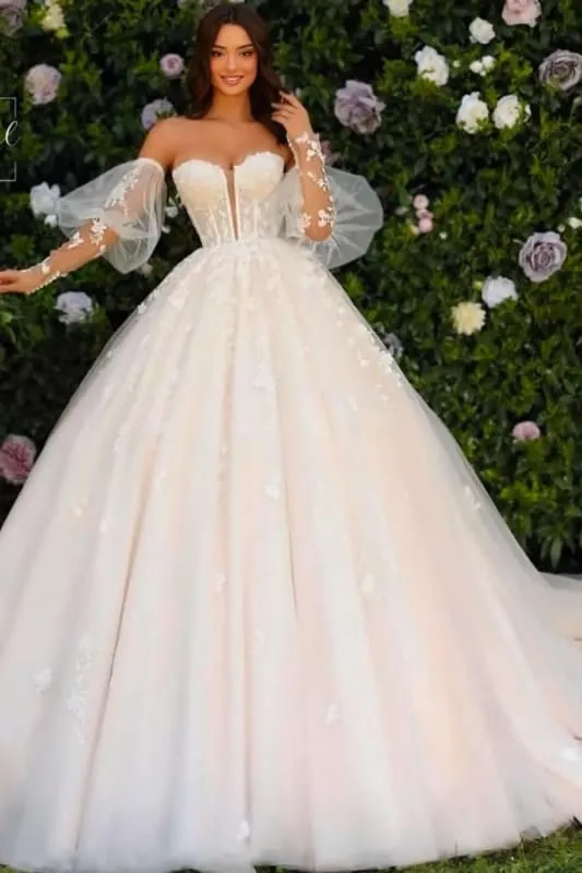 Gorgeous Sweetheart Princess Ball Gown Tulle Lace Appliques Aline Wedding Dresses