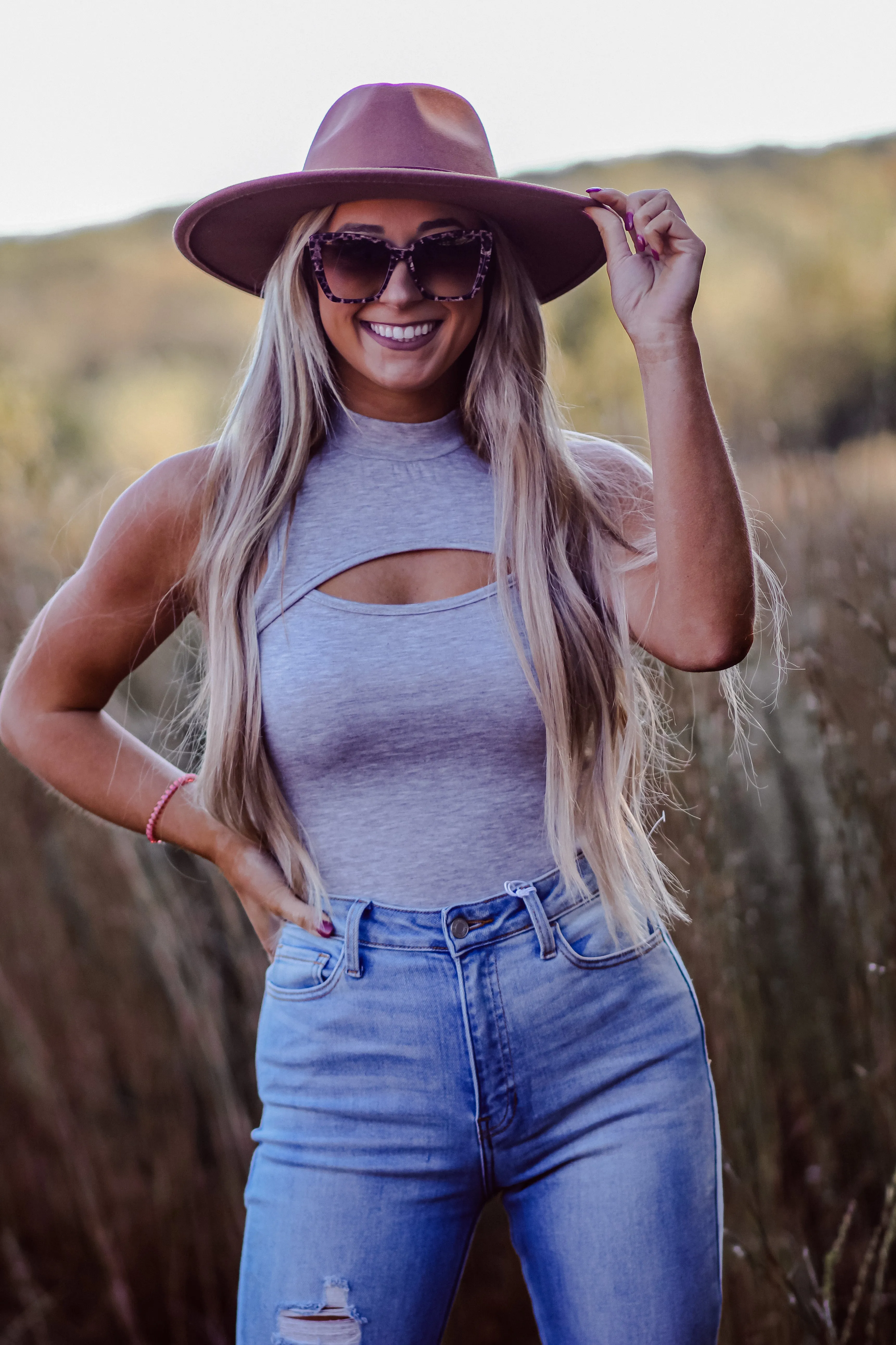 Heather Grey Cutout Detail Bodysuit