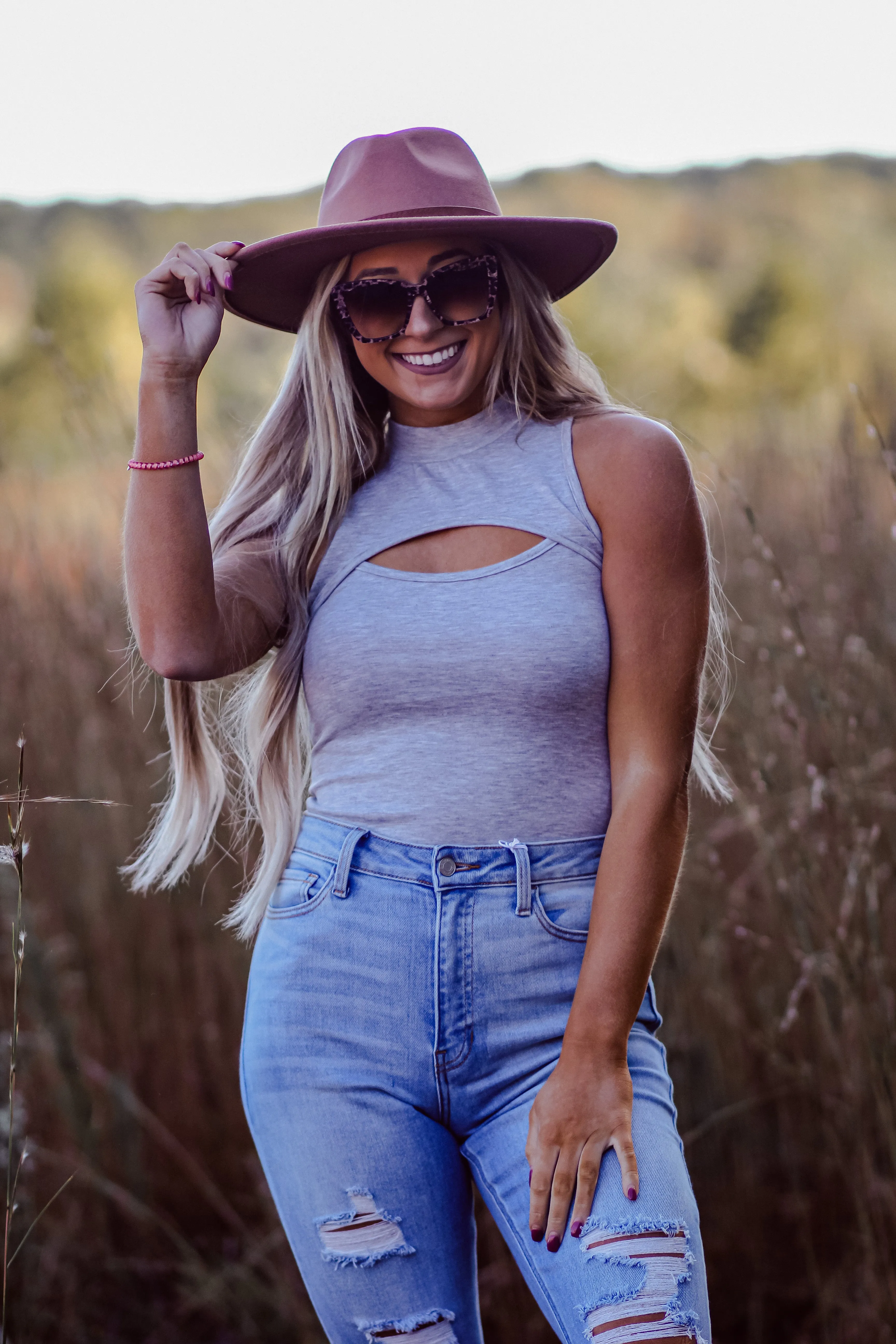 Heather Grey Cutout Detail Bodysuit