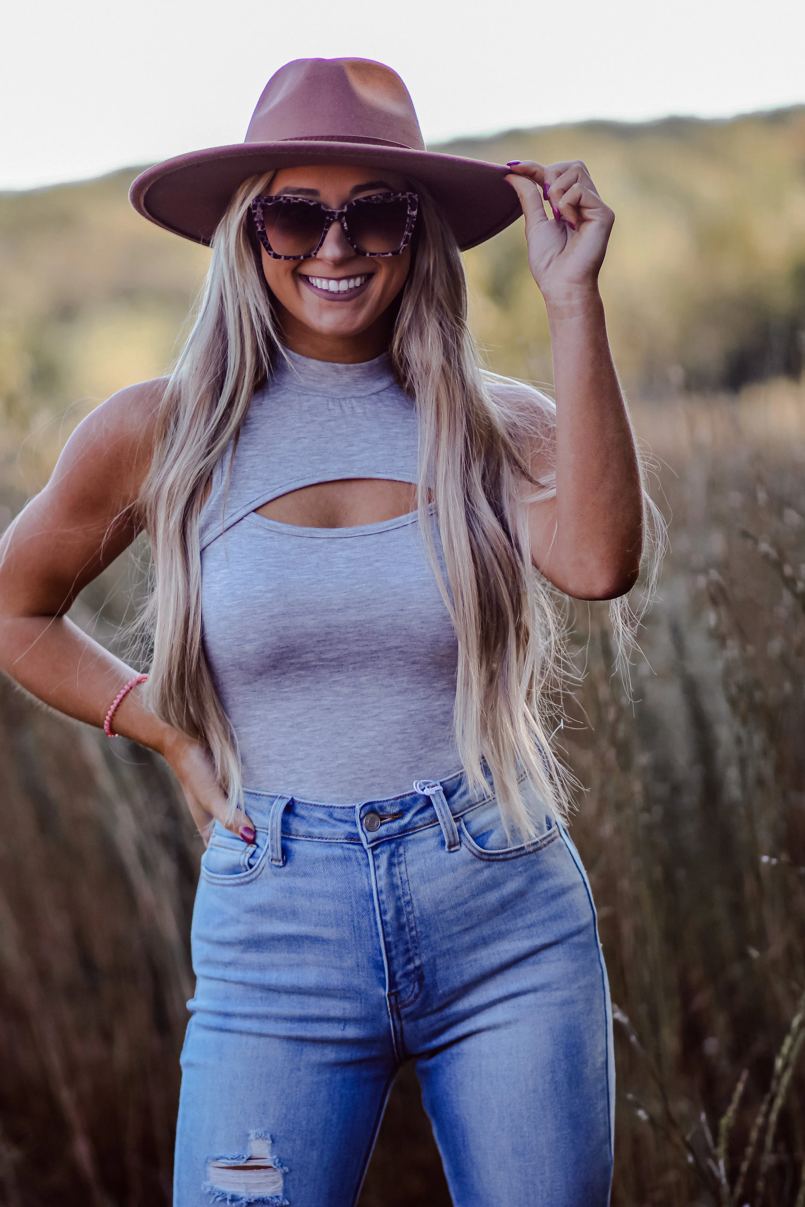 Heather Grey Cutout Detail Bodysuit