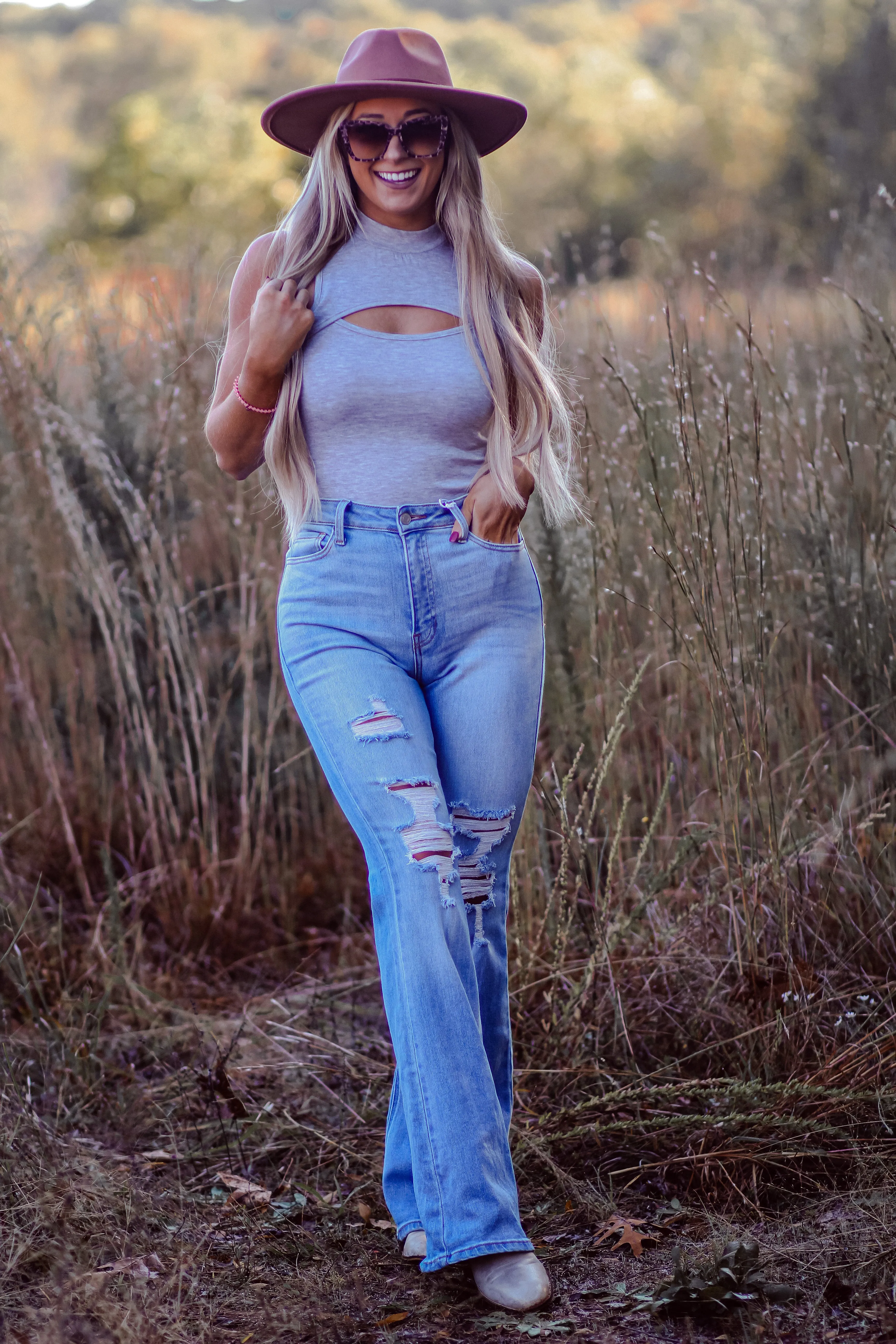 Heather Grey Cutout Detail Bodysuit
