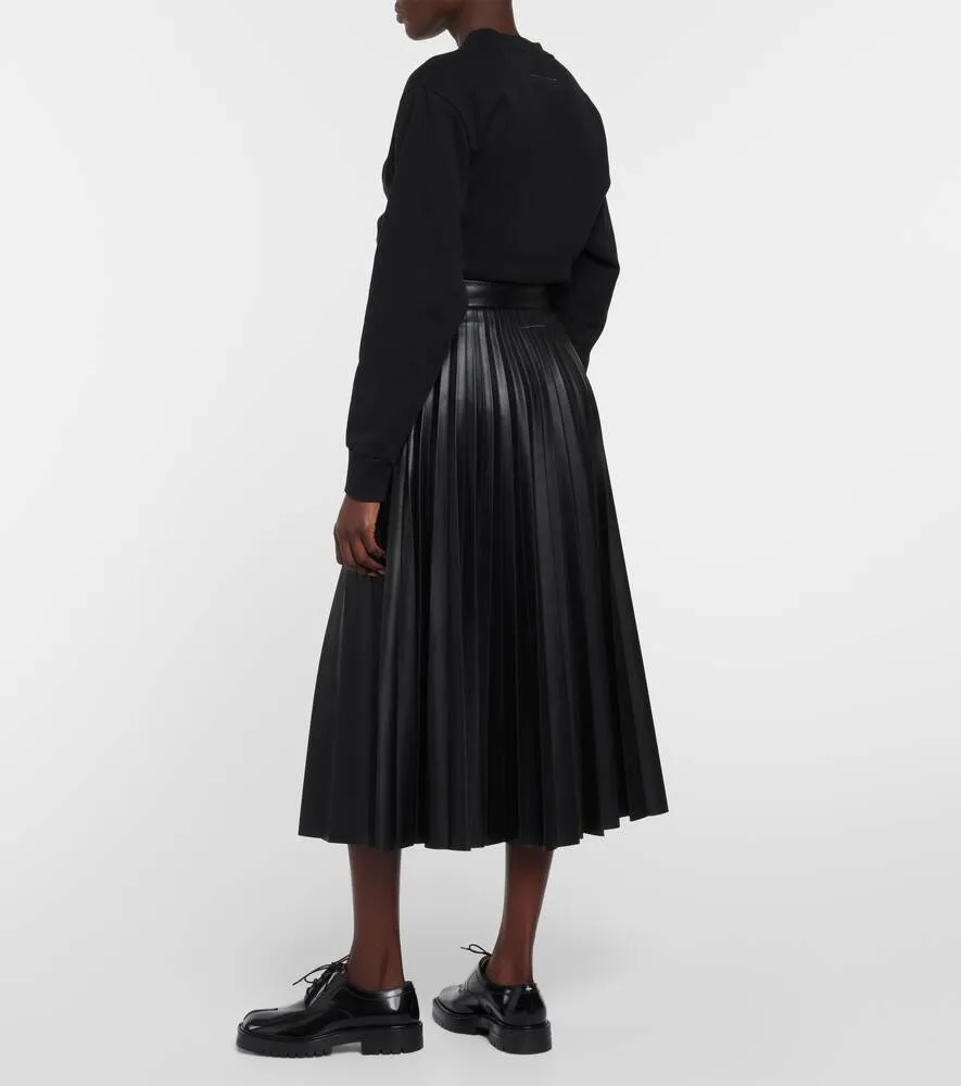 Midi skirt with pleats and high waist MM6 MAISON MARGIELA, black