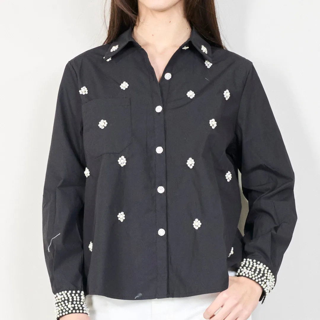 Pearl-embellished button-up blouse wholesale