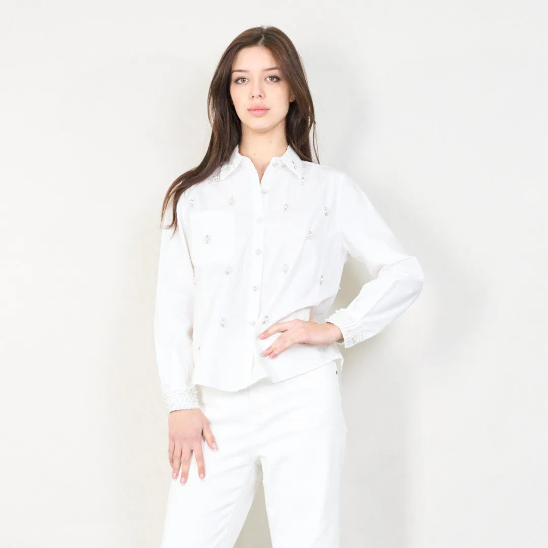 Pearl-embellished button-up blouse wholesale