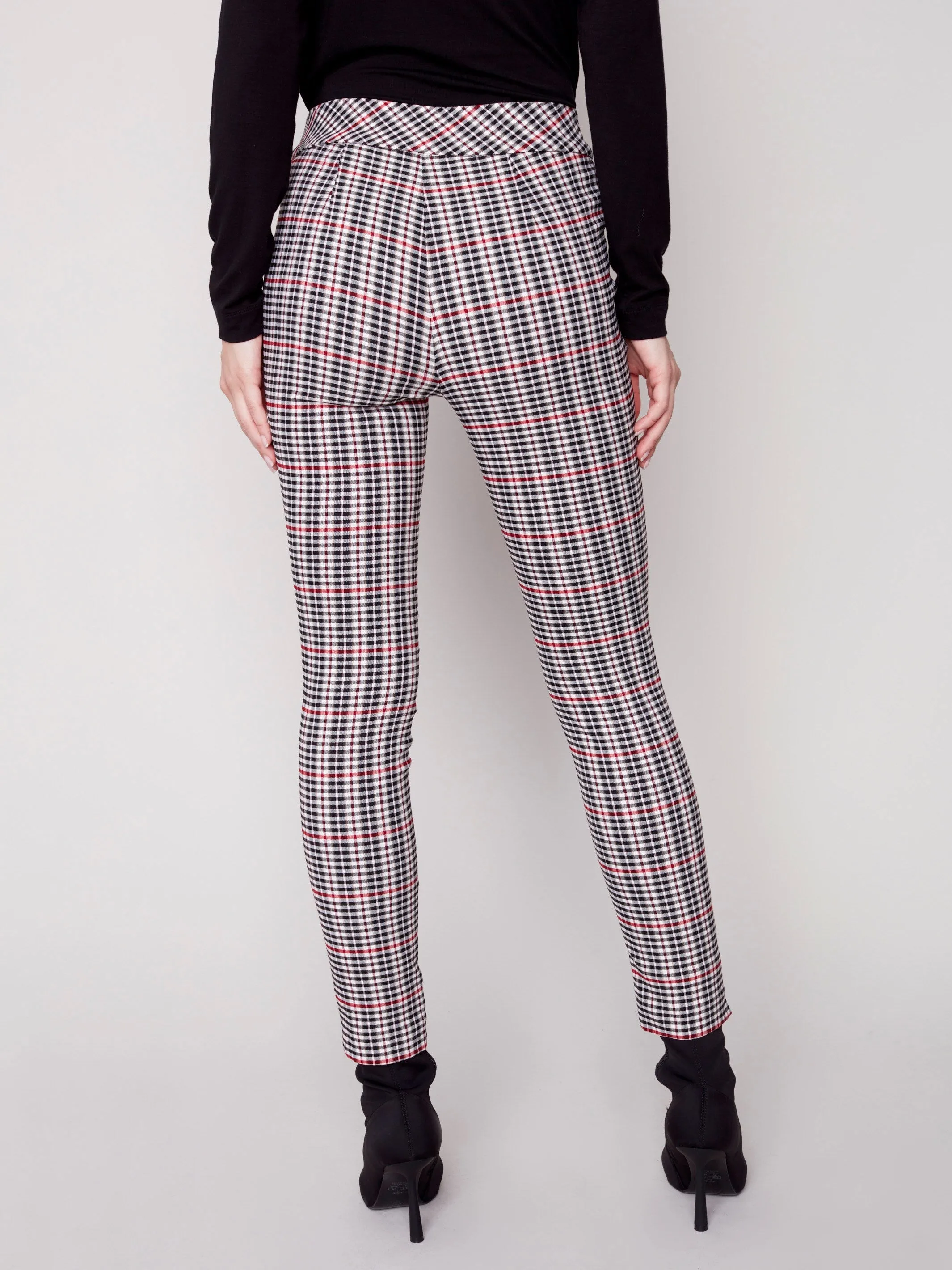 Plaid Pull-On Pants - Ruby