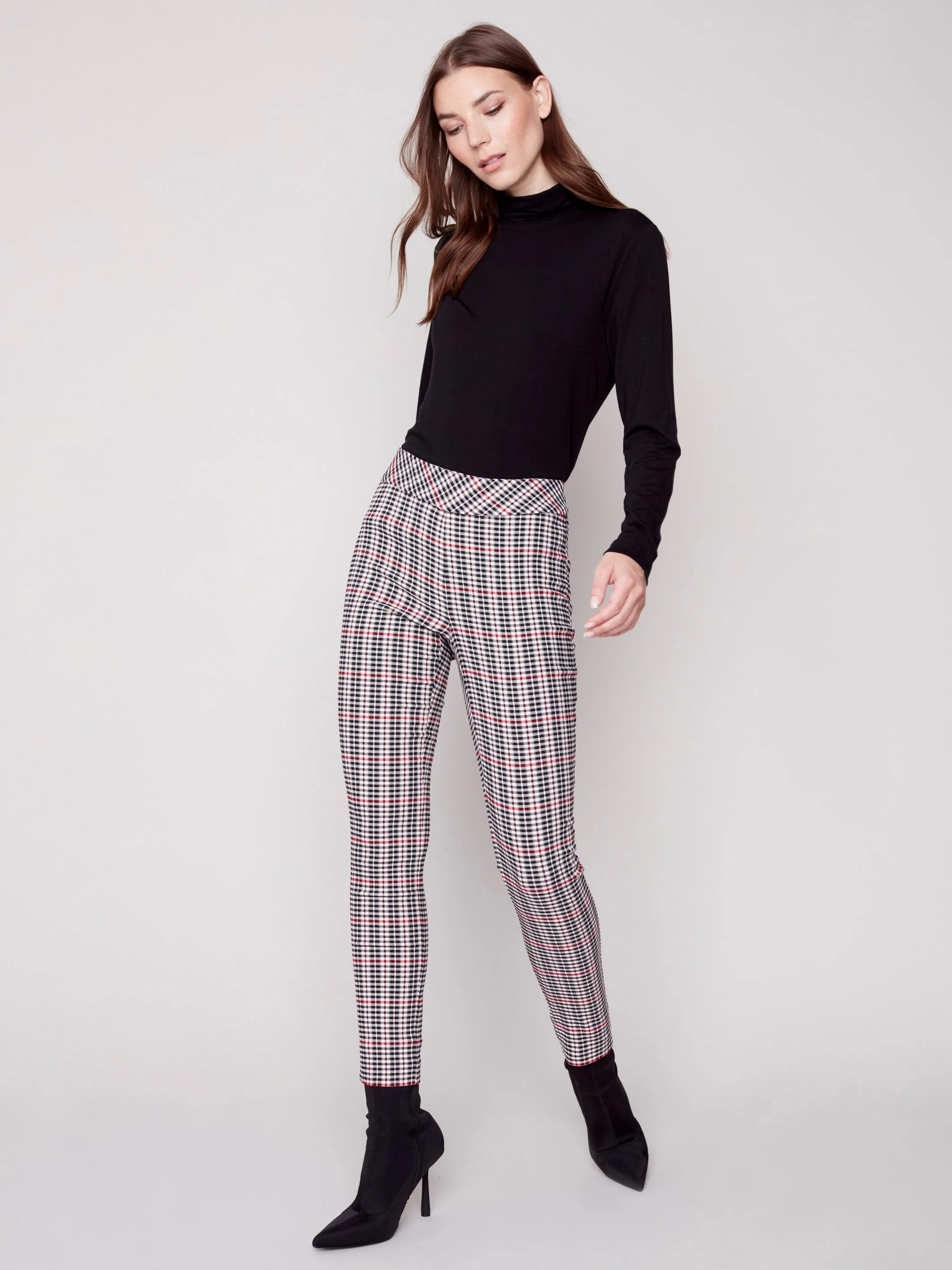 Plaid Pull-On Pants - Ruby