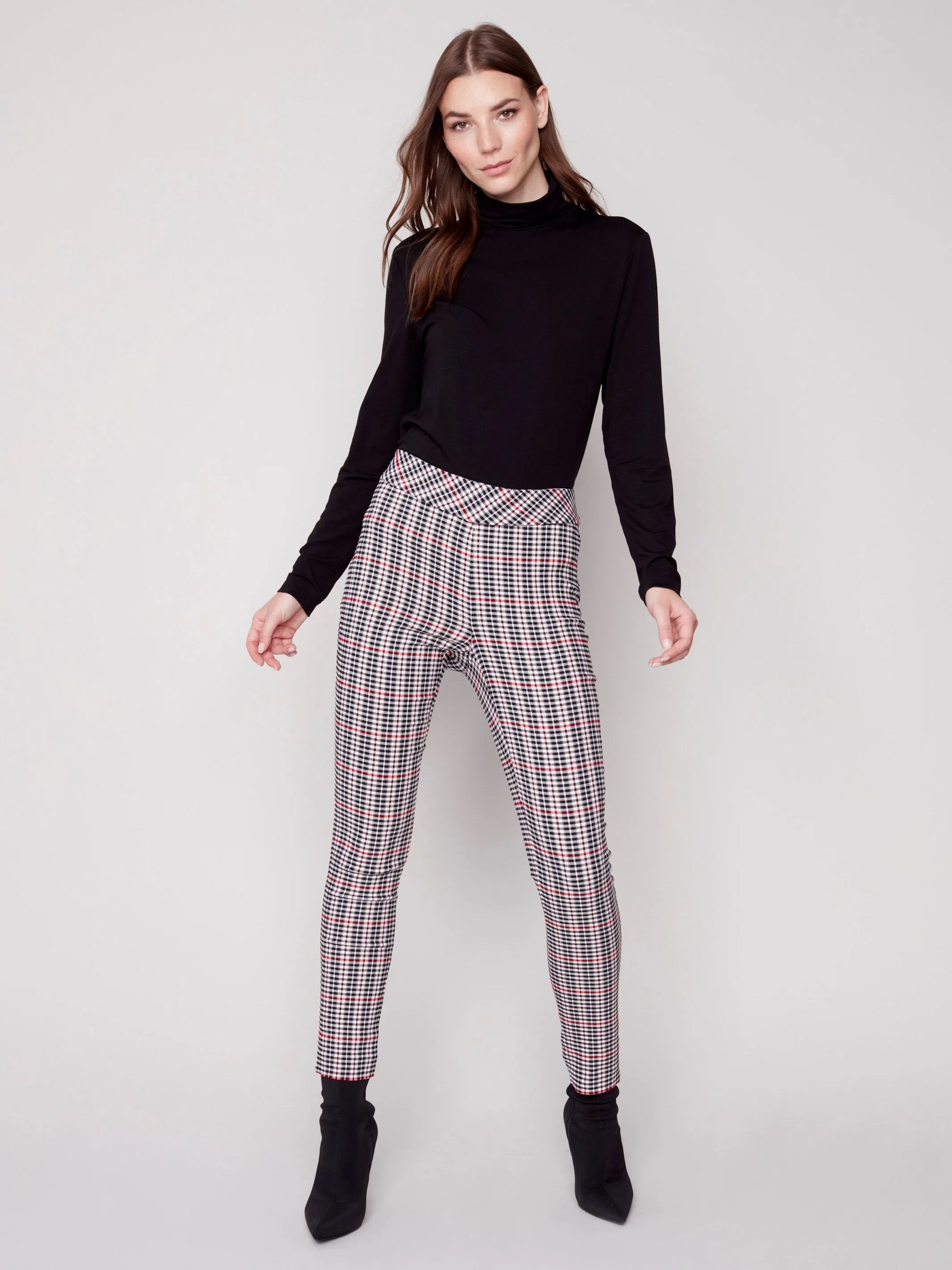 Plaid Pull-On Pants - Ruby