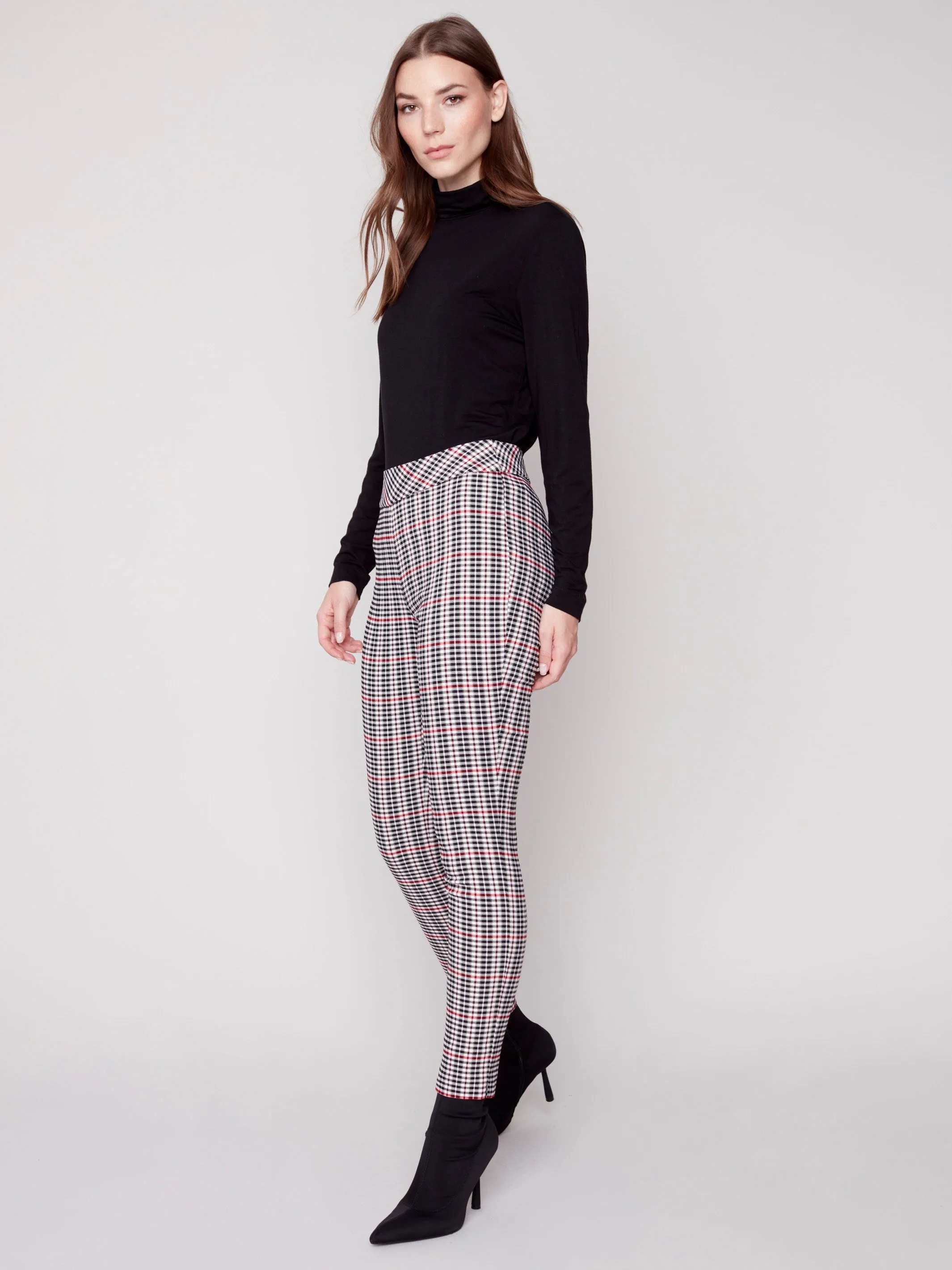 Plaid Pull-On Pants - Ruby