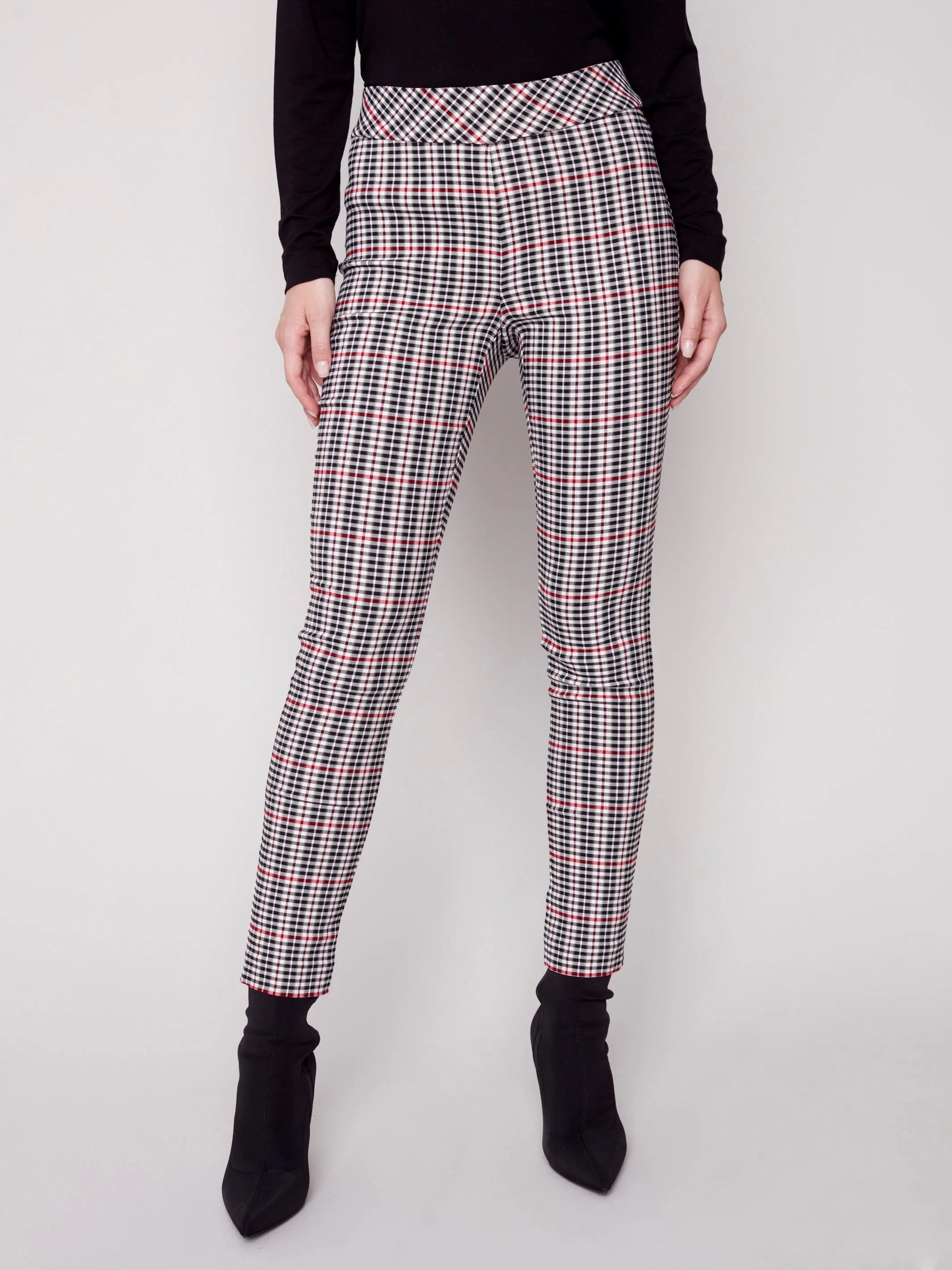 Plaid Pull-On Pants - Ruby