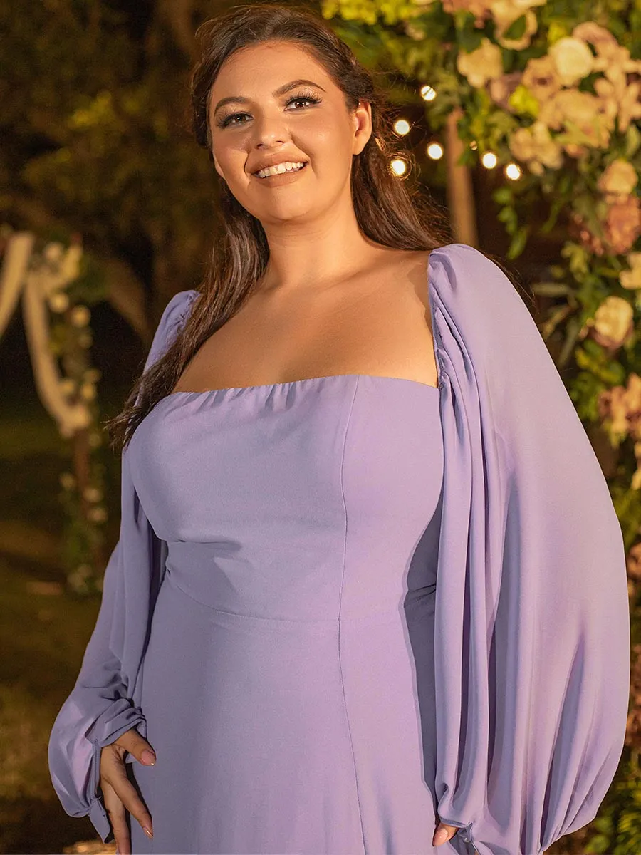 Plus Size Purple Bridesmaid Dresses Detachable puffy long sleeves