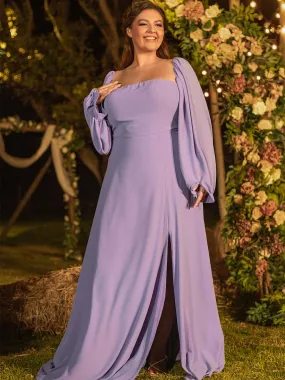 Plus Size Purple Bridesmaid Dresses Detachable puffy long sleeves