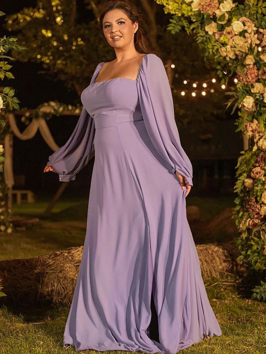 Plus Size Purple Bridesmaid Dresses Detachable puffy long sleeves