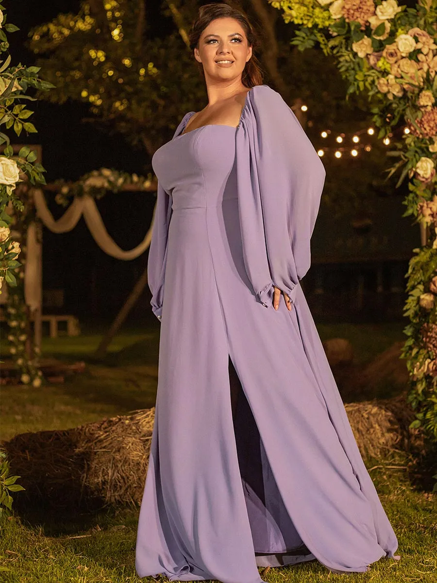 Plus Size Purple Bridesmaid Dresses Detachable puffy long sleeves