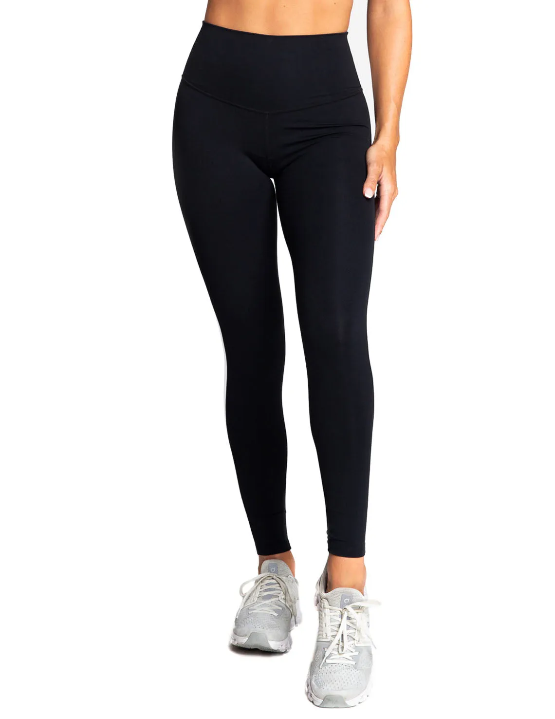 Power High-Waist Leggings with Stripes, Black/White