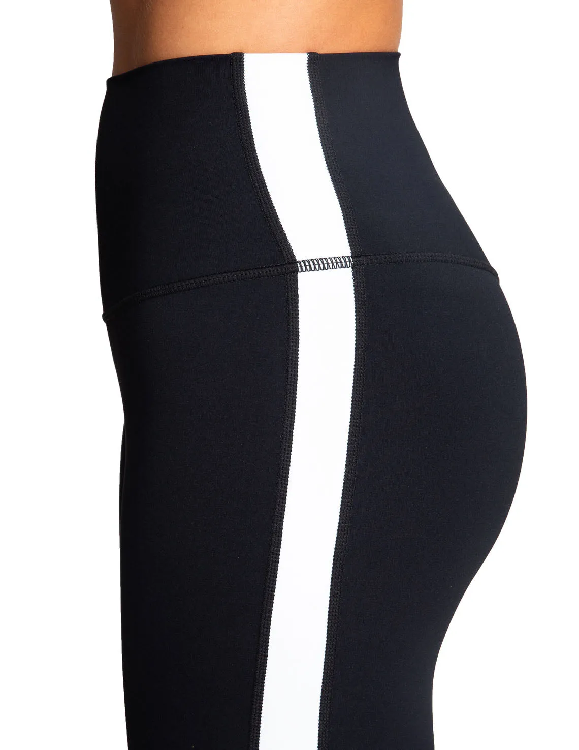Power High-Waist Leggings with Stripes, Black/White