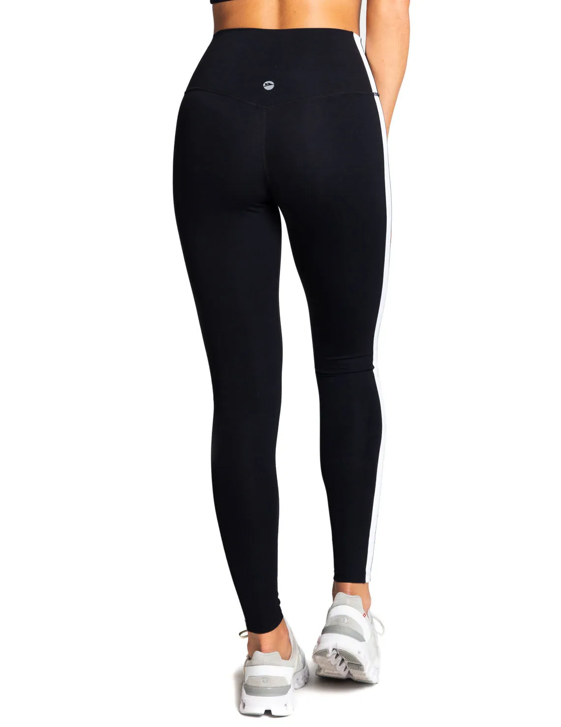 Power High-Waist Leggings with Stripes, Black/White