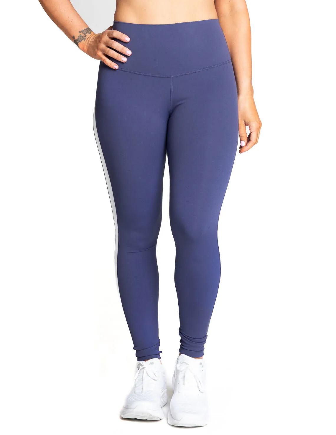 Power High-Waist Leggings with Stripes, Navy/White