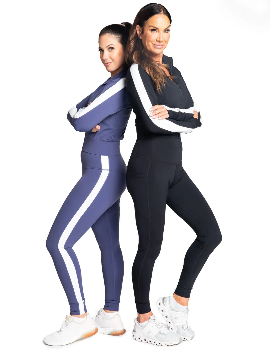 Power High-Waist Leggings with Stripes, Navy/White