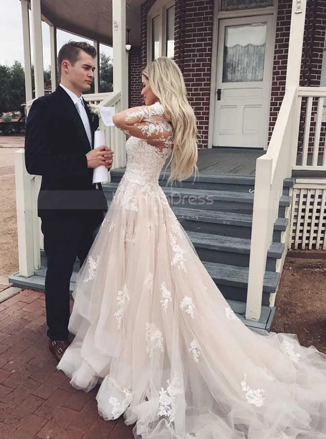 Princess Wedding Dresses with Sleeves,Layered Bridal Dress,WD00326