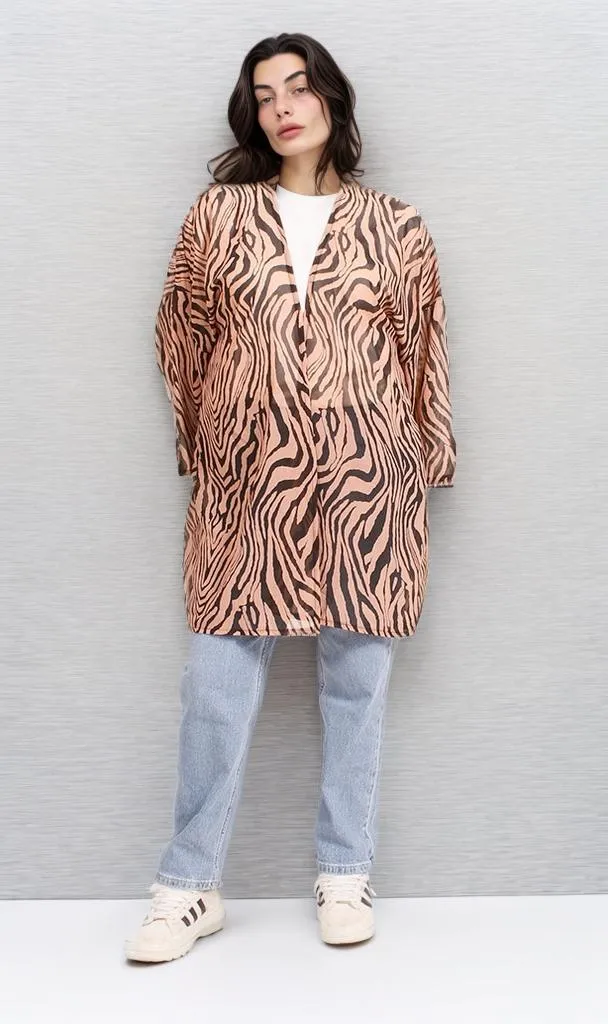 R206343 - Printed Kimono - Brown Zebra Pattern