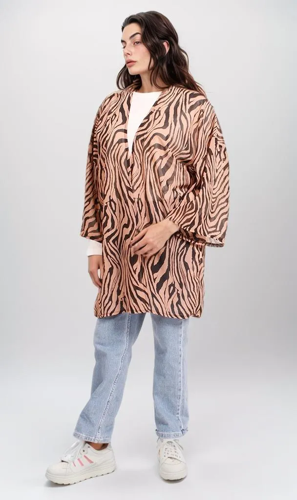 R206343 - Printed Kimono - Brown Zebra Pattern