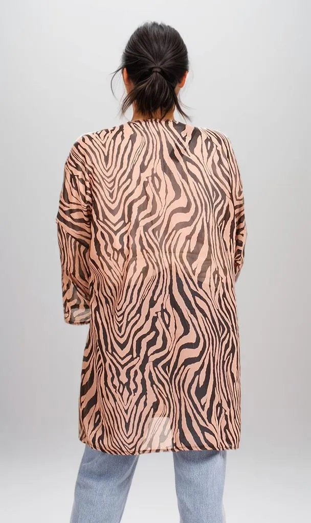 R206343 - Printed Kimono - Brown Zebra Pattern