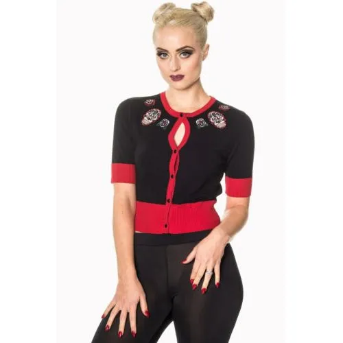 Red Rose Candy Skulls  Cardigan