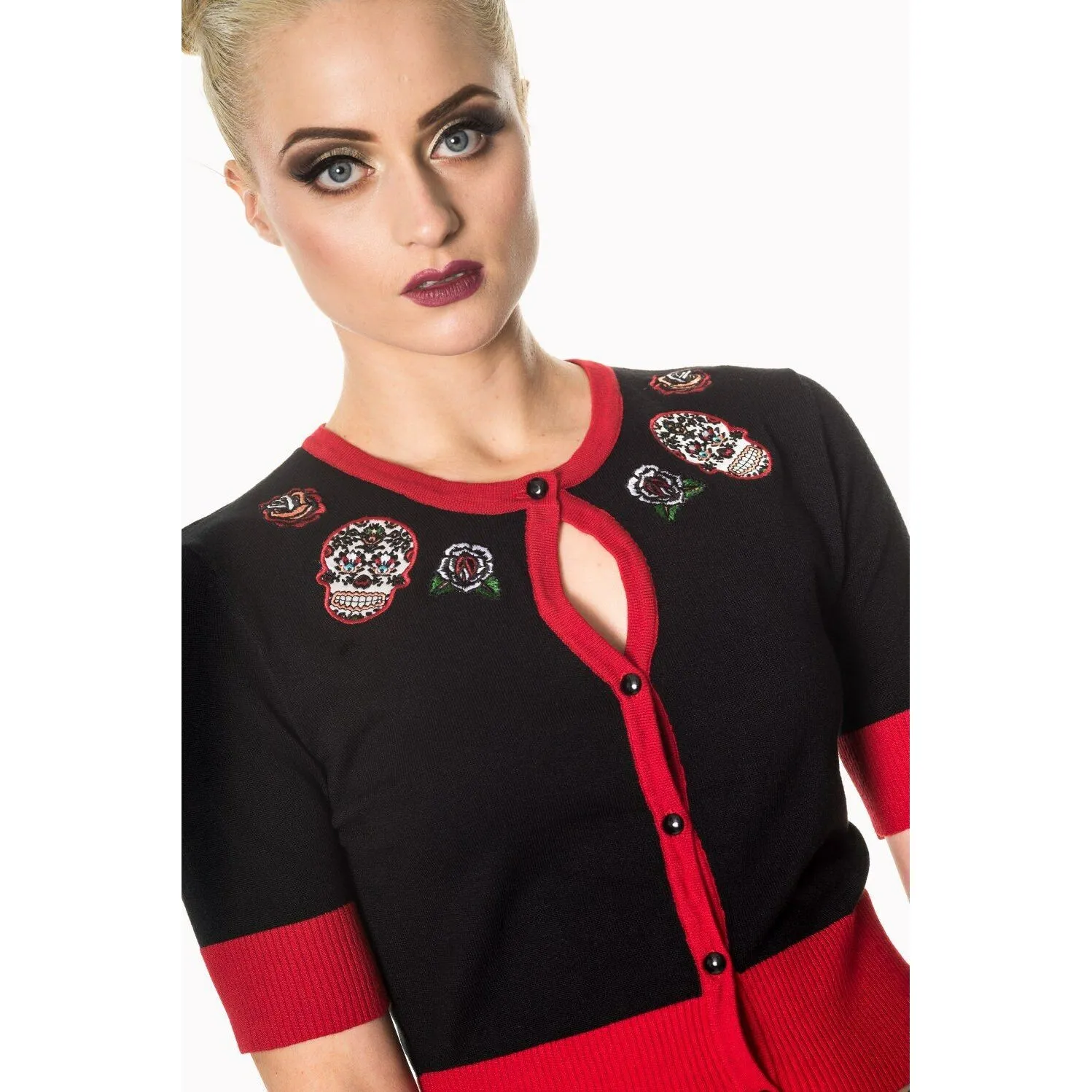 Red Rose Candy Skulls  Cardigan