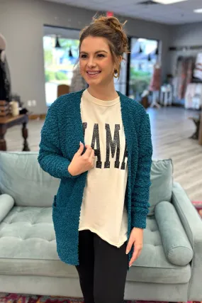 SAGE Popcorn Sweater Cardigan- Teal
